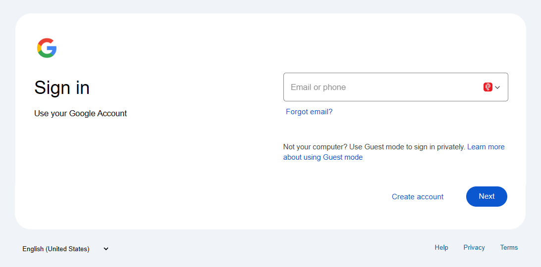Sample secriq Phish landing page imitating a Google sign-in